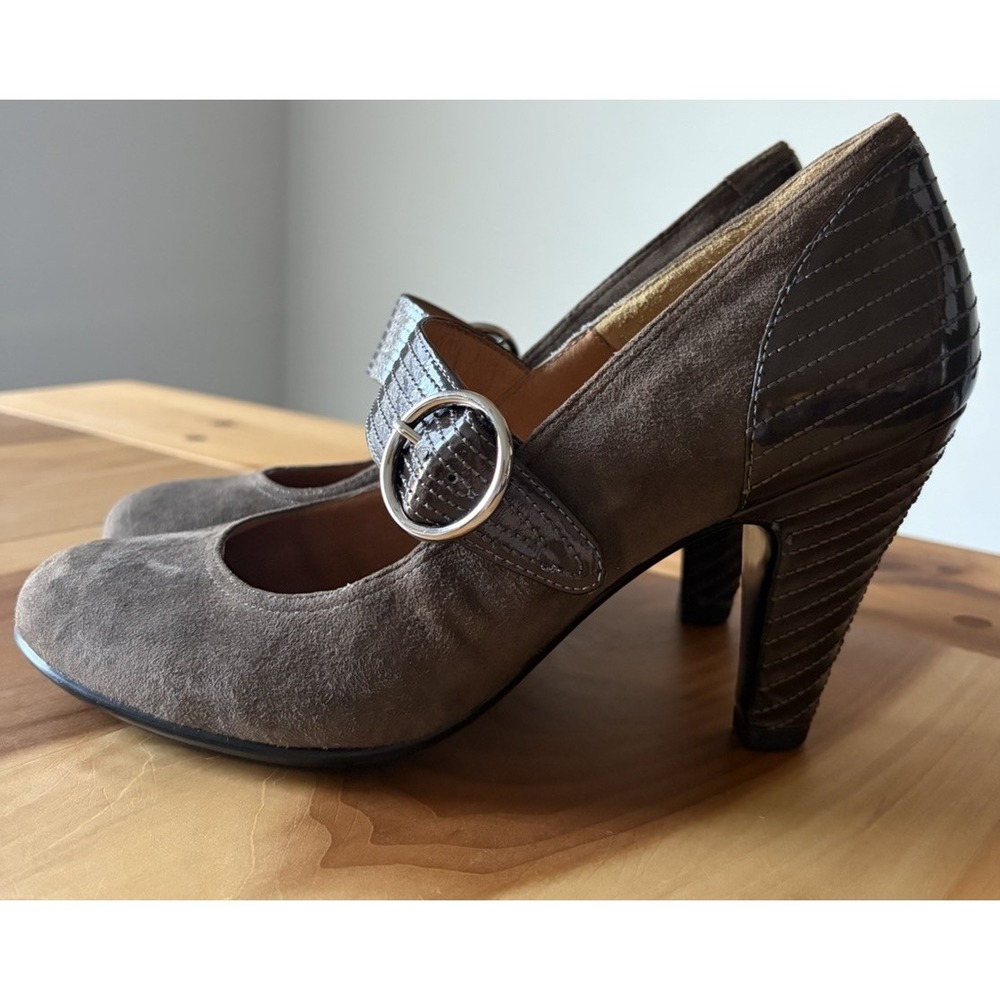 Women's Sofft Mary Jane Buckle Pumps Brown Suede & Patent Heels Leather Size 10